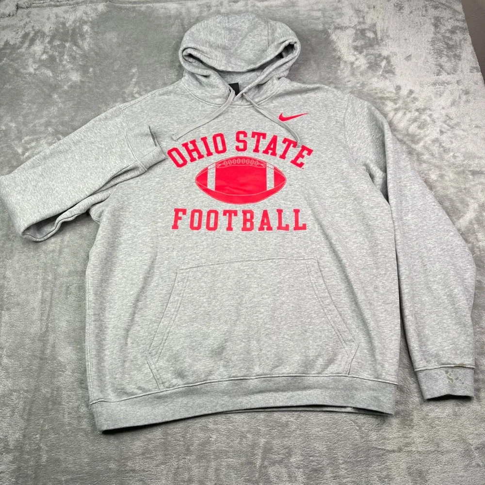 Nike Ohio State Football Hoodie Mens XL Gray Heather Graphic Fleece Pullover - Picture 2 of 10